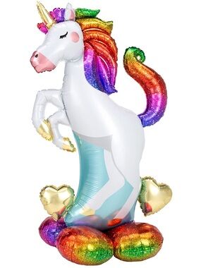 55" Anagram Unicorn Airloonz Foil Balloon Stands Over 4’ Tall No Helium Required